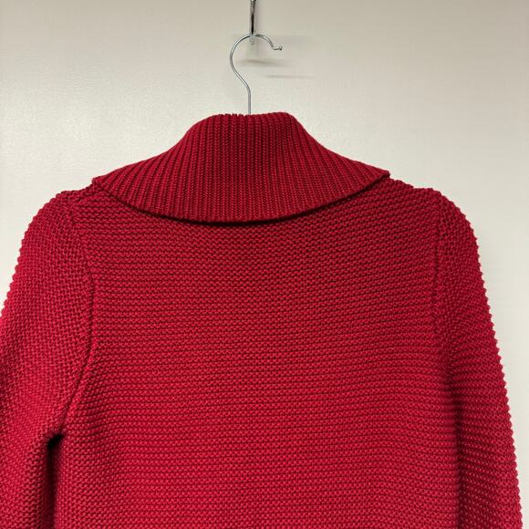 Talbots Womens Cherry Red Faux Wrap V Neck Pullover Sweater Chunky Knitted SP - Picture 4 of 8